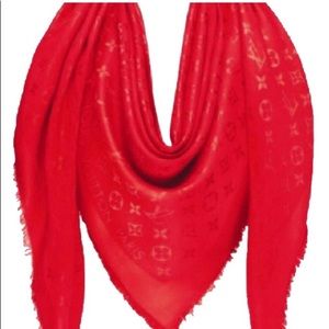 Red monogrammed Louis Vuitton scarf/shawl